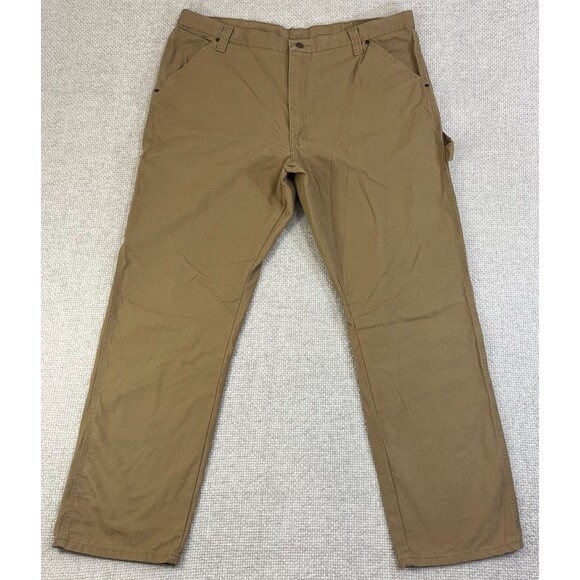 NEW Wrangler Carpenter Pants Men's 42x32 Relaxed Fit Brown Tan Utility Workwear - Picture 3 of 10